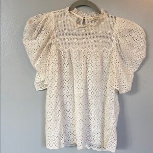 Ulla Johnson Cream Eyelet Puff-Sleeve Blouse